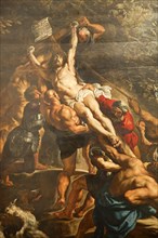 Detail of the painting The Raising of the Cross by Peter Paul Rubens inside the Cathedral of Our Lady