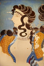Arthur Evans reconstruction of Dancing girl fresco from the Queen's megaron at Knossos Minoan archaeological site
