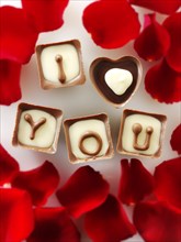 Chocolates forming the words 'I love you'
