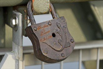 Lovers' padlock on Eiserner Steg bridge