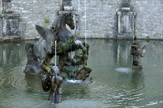 Sculptures of Pegasus and winged nymphs in the Pegasus Fountain