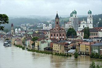 Historic town centre of Passau beside the Danube River during the floods on 3rd June 2013