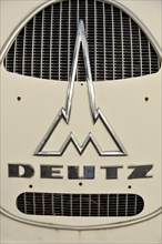 Company logo of Magirus-Deutz on the radiator of a vintage Sirius Rundhauber truck