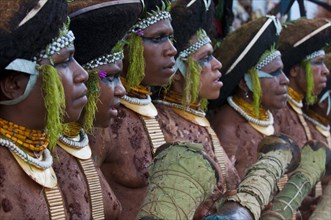 Decorated and painted women celebrating the traditional Sing Sing in the highlands