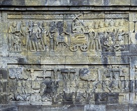 Wall relief of the temple complex of Borobudur
