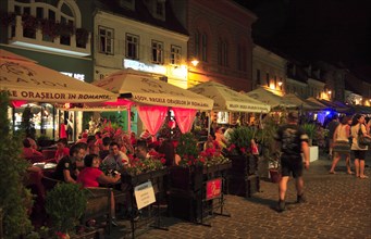 Street cafes in the pedestrian zone of the historic town centre of Brasov