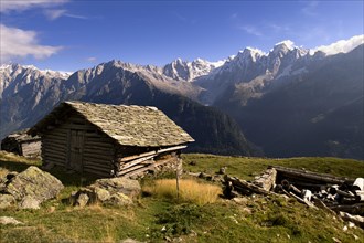 Old wooden hut with slated roof