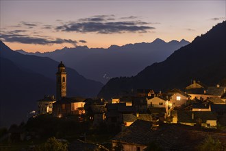 Village with old stone houses at dusk