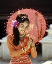 Young woman wearing a traditional silk robe