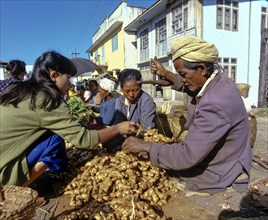 Ginger seller at a market