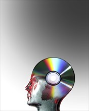 Glass head superimposed on a blank CD