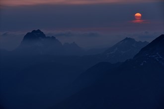 Allgaeu summit with the setting sun