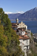 Sanctuary of the Madonna del Sasso or Our Lady of the Rock looking over Lake Maggiore