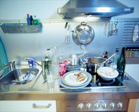 Dirty dishes in a kitchen