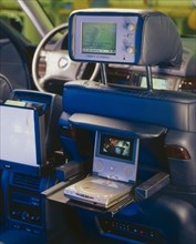 Headrest in a BMW with a built-in monitor with internet access