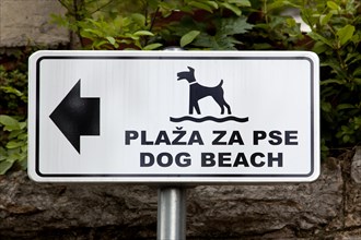 Sign on a beach for dogs in Opatija