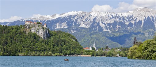 Lake Bled with The Karawanks mountain range in Bled