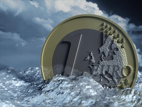 Euro coin in water