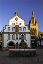 Market square with the Petrus Fountain in front of the town hall and the Provost's Church of Saint Peter and Andrew