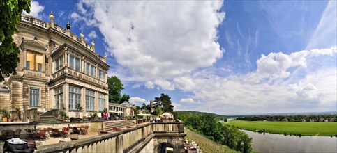 Lingner Terrace at Lingner Palace with a view over the wineyard and the Elbe River