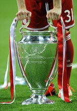 Bastian Schweinsteiger leaning on the trophy
