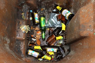 Contents of a rubbish bin after a carnival parade