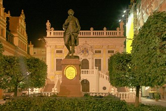 Goethe monument in the Naschmarkt square in front of the Alten Boerse