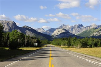 Highway 40 through Kananaskis Country with the foothills of the Rocky Mountains