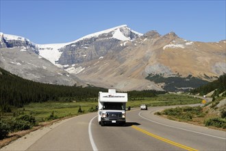Camper on the Icefields Parkway through the Rocky Mountains