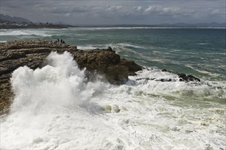 People watching waves crashing on rocks