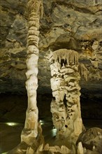 Stalactites and stalagmites in Van Zyl's Hall inside the Cango Caves