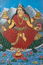 Mother Goddess Ganga painted on the wall of a house on the banks of the Ganges River