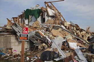 Debris from destruction of a seaside community by Hurricane Sandy