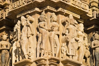 Sculptures of gods and men on the facade of the Kandariya Mahadeva temple