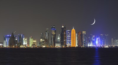 Night skyline of Doha with the Al Bidda Tower
