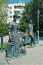 Bronze monument Anton Chekhov and Lady with the Dog