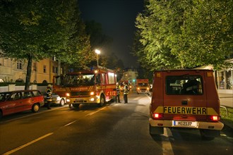 Emergency vehicles of the Munich fire brigade during an operation