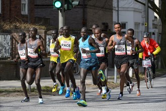 A group of pacemakers leading the elite runners at the Haspa Marathon 2013