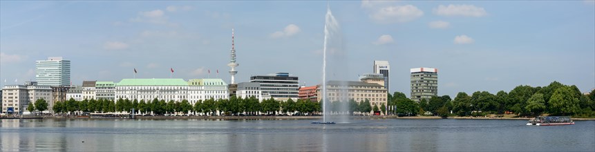 Panoramic view of the Inner Alster Lake with Alster Fountain