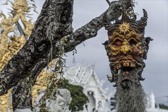 A mask hanging on a tree