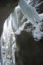 Snowy canyon with icicles
