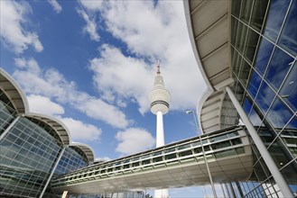 New exhibition halls in Hamburg Messe trade fairgrounds and Heinrich Hertz Tower