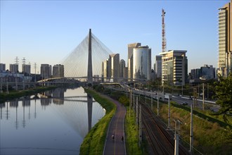 Modern skyscrapers and the Octávio Frias de Oliveira bridge over the Rio Pinheiros River