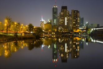 Donau City Vienna reflected in the Old Danube River