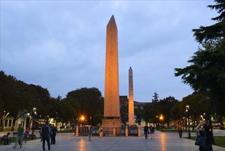 Egyptian obelisk and a brick Obelisk on the Hippodrom or Sultanahmet Square