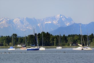 Lake Starnberg in front of Zugspitze Mountain
