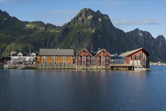 Wooden houses at the harbor entrance of Svolvaer