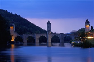 Pont Valentre bridge at dusk