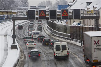 Heavy traffic on the A40 motorway in winter