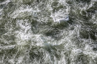 Rough waters of a river swirling after emerging from a barrage